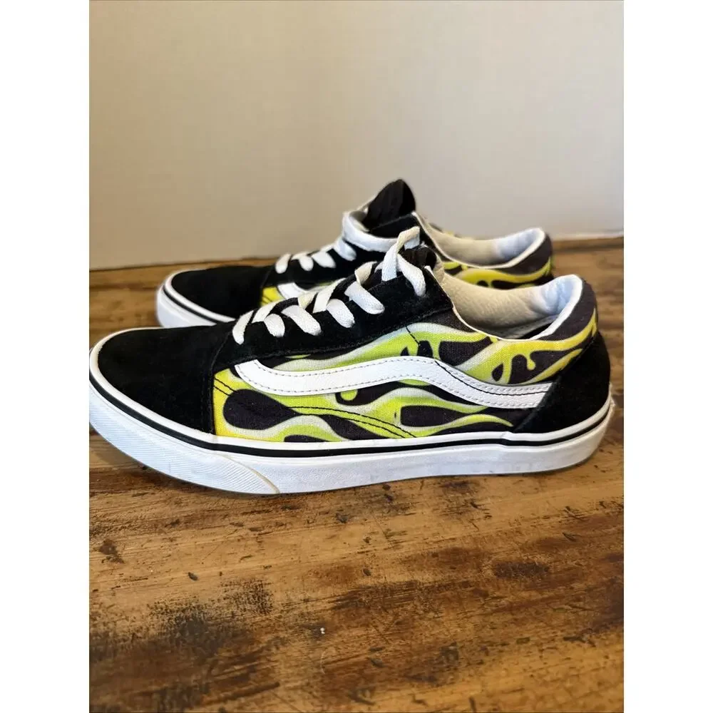 VANS Old Skool Slime Flame Black/White w Green Youth Size‎ 6.5